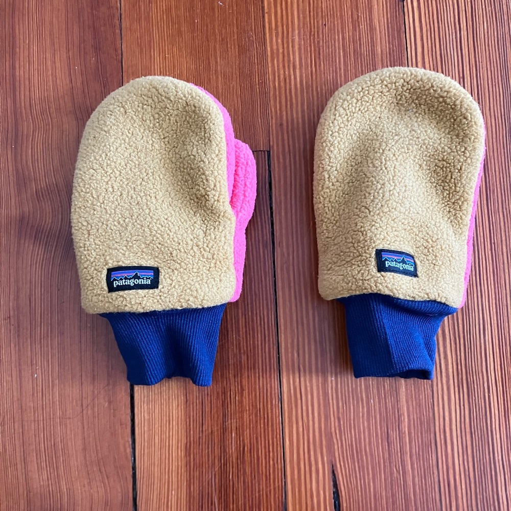 Patagonia Fleece Mittens (yellow, pink, and navy)